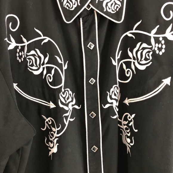 Scully Mens Western Snap Front Black White Embroidered Floral XL - Picture 5 of 11